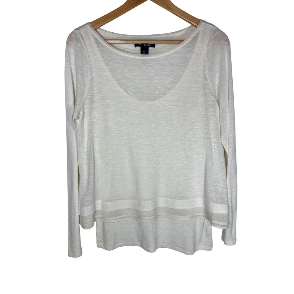 White House Black Market Top Womens Medium Ivory Layered Mixed Media Scoop Neck